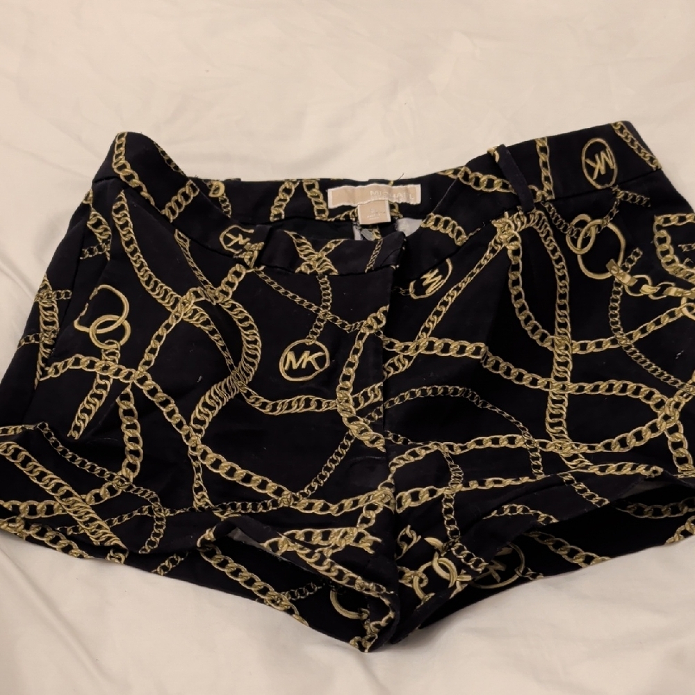 Michael Kors High Waist Black Shorts with Gold Chain Design